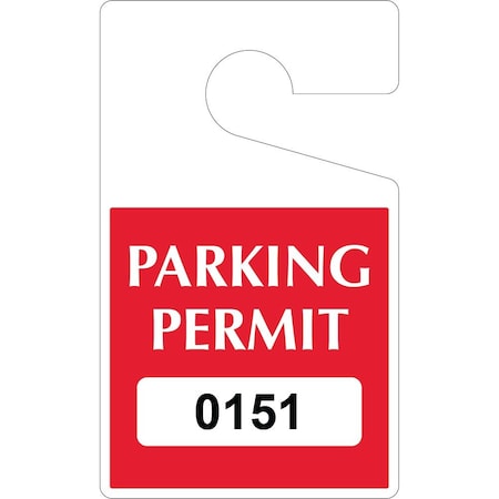 Lustre-Cal Heavy Duty Hanging Parking Permit Dark Red 5in x 3in  55mil Plastic Serialized 151-200, 50PK 253323551Rd0151